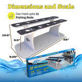 Rush Creek Creations Reel Salty Gray/White/Blue 11-Rod Marine Grade Fishing Rod Holder - Bi-Level Design, UV-Resistant, 100% Waterproof for Garage and Dock