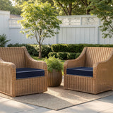 Navy Linen Outdoor Chair Cushions Set of 2, 19x19x3 Inch Waterproof Patio Seat Cushions for Outdoor