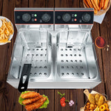 Commercial Deep Fryer with Basket, 12.6 QT Stainless Steel Electric Countertop Fryer with Double Tanks and Temperature Control
