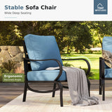 MFSTUDIO 4 Piece Metal Patio Furniture Set with Denim Blue Cushion