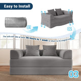Living&Giving Convertible Boneless Couch, 5-in-1 Foldable Floor Futon Sofa Bed, 70" Corduroy Loveseat Sleeper with High-Density Foam & Firm Support for Small Apartment, Medium Gray
