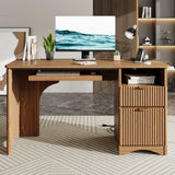 Bestier 55 Inch Computer Desk with Drawers, Power Outlet, Brown Oak