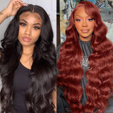 Aicrelery 13x6 Body Wave Lace Front Wigs Human Hair 20 Inch 13x6 Reddish Brown Lace Front Wigs Human Hair 34 Inch