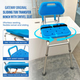 Gateway Premium Sliding Shower Chair Bath Transfer Bench with Swivel Padded Bath Tub Seat for Tubs and Shower, for Handicap & Seniors Mobility & Daily Living, Blue
