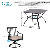 PHI VILLA Patio Dining Set, Swivel Chairs, Square Metal Table
