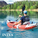 INTEX 68303EP Excursion Pro K1 Inflatable Kayak Set: Includes Deluxe 86in Kayak Paddles and High-Output Pump – SuperTough PVC – Adjustable Bucket Seat – 1-Person – 220lb Weight Capacity Intex