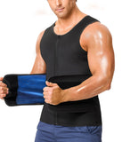 Junlan Sauna Suit for Men 2 in 1 Waist Trainer Sauna Shirt for Men Sweat Band for Stomach(Blue,Large)