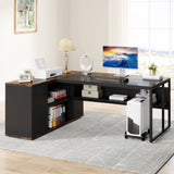 L Shaped Desk with Cabinet Storage, Executive Office Desk with Shelves