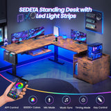 SEDETA L Shaped Electric Standing Desk with File Cabinet, 63 x 53'' Height Adjustable Home Office Computer Desk