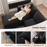 Modular Sectional Sofa Bed with Chaise, 115" Memory Foam Cloud Couch, Black