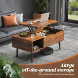 UOCFYK Multi-Function Lift Top Coffee Table, Wooden Lift Tabletop Dining Table for Living Room with Storage Shelf and Hidden Compartment, Brown
