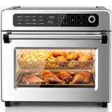 Kismile 25QT Air Fryer Toaster Oven Combo, 12-in-1 Countertop Convection Airfryer Oven, Adjustable 70–450℉ Temperature, Bake, Reheat & Broil, Fits 12″ Pizza, Complete Accessories Included, Silver