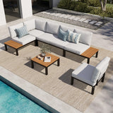 MFSTUDIO 6-Seat Metal Patio Sofa Sectional Set with Gray Cushions