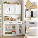 Vongrasig Kitchen Pantry with Charging Station, Tall Farmhouse Pantry Cabinet with Microwave Stand, Storage Drawers & Shelves, Large Kitchen Hutch for Living Room, Dining Room, White