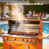 RENDGO NG 4 Cast Burners Outdoor Kitchen Grill Island, 99,000 BTU, Orange Painting