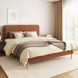 RENDGO King Size Bed Frame with 3- Level Height Adjustable Headboard - Plush Upholstered Platform Bed, No Box Spring Needed, Noise Free, Brown Finish for Master Bedroom and Guest Room