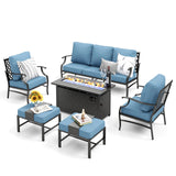 MIXPATIO 6-Piece Metal Patio Conversation Set, Fire Pit Table, 2 Ottomans