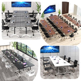 4 Pack Folding Conference Room Tables with Wheels, Modular 70.8IN Black Desks for School Classroom Office Meeting Training Seminar