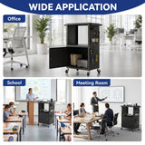 Mobile AV Cart Heavy Duty Computer Cart with Cabinet Push Handles Rolling Media Cart with Outlets Customized Pegboard & Hooks Multipurpose Utility Cart with Extra Storage Space