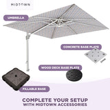Midtown Umbrellas 10x10 Ft Outdoor Cantilever Patio Umbrella w/Sunbrella Heather Tan Fabric - Tilt 360° Rotate Offset Patio Umbrella, Deck Patio Umbrella, Backyard Umbrella & Garden Umbrella - Silver Frame