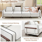 146" Cloud Modular Sectional Sofa,Oversized Deep 4 Seater Couch with Armrests Wooden Legs,Comfy Thicked Cushion Upholstered Sofa for Living Room Bedroom,White