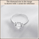 ALLORYA 10K Solid White Gold Three Stone Anniversary Ring for Women with 0.75 ctw,Oval (0.50 ct) & Round (0.25 ct) Lab-Grown White Diamond, Size 7