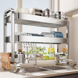 BEBANE Over The Sink Dish Drying Rack, 304 Stainless Steel 2 Tier Racks, Drainer Drying Rack Kitchen Counter,strainers for Kitchen, Glasses(66cm/25.9in)