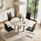 SSLine Faux Mars Stone Round Dining Table Set for 4 w/Black Leather Chair