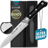 Cutluxe Serrated Kitchen Utility Knife - 5" Tomato Knife – Ultra Sharp Blade, Ergonomic Handle, Full Tang, Forged High Carbon German Steel – Artisan Series