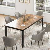 79 Inch Industrial Dining Table, Large Rectangle Kitchen Table with Metal Legs, Round Corners