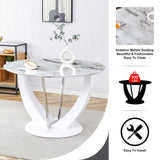 JUFU Round Dining Table for 4/6, 47 Inch Faux Marble Look Dining Room Table, White Kitchen Table with Stable Pedestal, Modern Glass Dining Table for Kitchen,Living Room,Apartment,Restaurant