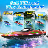 RC Boat with LED Lights - Toddler 14Inch Remote Control Boat for Kids and Adults, 2.4Ghz Fast RC Boats 15 KPH for Lakes & Pools with 4 Rechargeable Battery, Summer Toys Gifts for Kids Age 8-12 (2)