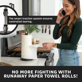 Stainless Steel Paper Towel Holder with Spray Pump – One-Handed Tear, Smart Traction System, 5 oz Sprayer Bottle, Heavy Duty Suction Cups, Weighted Base, Kitchen Towel Dispenser for Countertop Use