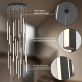 BESTWEST 118" Modern LED Chandelier, 25-Lights Dimmable High Ceiling Large Hanging Lighting Fixture for Loft Villa Living Room Stairs Foyer (Black, 25-Lights 19.7in)