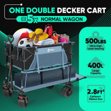 400L Large Capacity Folding Double Decker Wagon with Brakes, 50" Extra Long Extender Cart, 500lbs Heavy Duty Collapsible Wagons. Blue