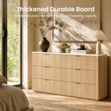 ModernMate 6 Drawer Dresser for Bedroom, 54" Clothes Dresser with Smooth Glide Drawers & Faux Travertine Texture Top, Modern Tall Chest of Drawers with Metal Handles for Bedroom Storage, Beige