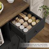 HOSTACK Microwave Cabinet with Charging Station, 47" W Kitchen Storage Cabinet with Microwave Stand, Farmhouse Buffet Sideboard with Drawers and Shelves for Kitchen, Dining Room, Black/Rustic Brown