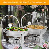 ROVSUN 5 Qt 4 Pack Chafing Dish Buffet Set,NSF Stainless Steel Round Chafers for Catering, Buffet Servers and Warmers Set with Lid Holder & Drip Tray for Wedding Party Banquet Graduation