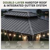 Aoxun 14'x10' Hardtop Gazebo with Hanging Lights, Gray