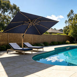 PURPLE LEAF Patio Umbrella 9' x 12' 360° Rotation, Wood Grain, Navy Blue