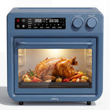 SMIRLY Digital Air Fryer Toaster Oven Combo, 27QT Convection Countertop Oven, 10-in-1 Multi-Function Fits 12" Pizza & 6 Slices of Toast, Stainless Steel, Blue