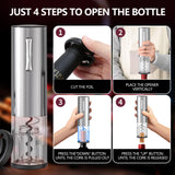 4-in-1 Rechargeable Electric Wine Opener Wine Aerator Gift Set with Electric Wine Decanter, Wine Stopper, Foil Cutter, Automatic Electric Wine Bottle Opener for Home Bar Parties, Stainless Steel