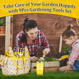 Gardening Gifts for Women, Gardening Tools for Women, 9 PCS Sunflower Garden Tools Set Kit with Garden Tool Bag, Yellow