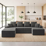 Living&Giving 128" U-Shaped Cloud Sectional Couch for Living Room, Cloud Boneless Couch-No Assembly with Reversible Chaise, Customizable 4-Seat Modular Sectional Sofa with 3 Ottoman,Dark Grey
