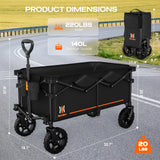 Navatiee 140L Collapsible Folding Wagon, Large Capacity Foldable Wagon with Silent All-Terrain Wheels, Utility Grocery Cart for Camping Shopping Outdoor, Black