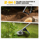 Cordless 2-in-1 Tiller Cultivator & Weed Wacker Compatible with Dewalt 20V Battery (Tool Only), Ecarke Brushless Electric Garden Tiller Weed Eater, 9" Tilling Width 9.4" Depth for Soil Cultivation