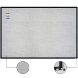 JILoffice Cork Linen Bulletin Board 36 X 24 Inch (Grey), Black Aluminum Frame Wall Mounted Board Memo Pin Board for Office Home and School