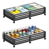 Wisuce Bamboo Under Bed Storage Containers- Underbed Organizer with Wheels with Dust Bag,Sturdy Wood Rolling Under the Bed Shoe Storage Organizer Drawers (Black, 2 Pack (33.07"×16.54"))