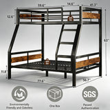 nesture. Bunk Bed Twin Over Full, Heavy Duty Metal Bunkbeds with Full-Length Guardrail, Space-Saving Steel Bed for Kids & Adults, No Box Spring Required, Rustic Brown