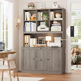 HIFIT 72'' Tall File Bookcase with Outlet & Printer Stand, 2 Filing Drawers